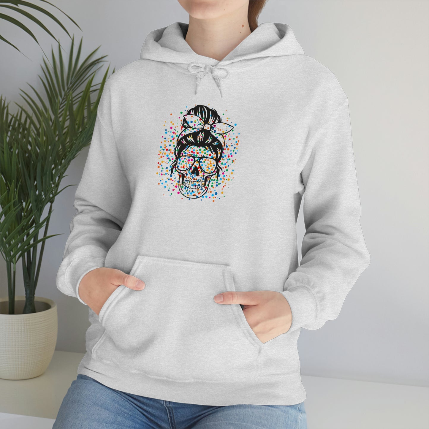 Colorful Sassy Skull Hooded Sweatshirt; Colorful Girlie Skull Hoodie