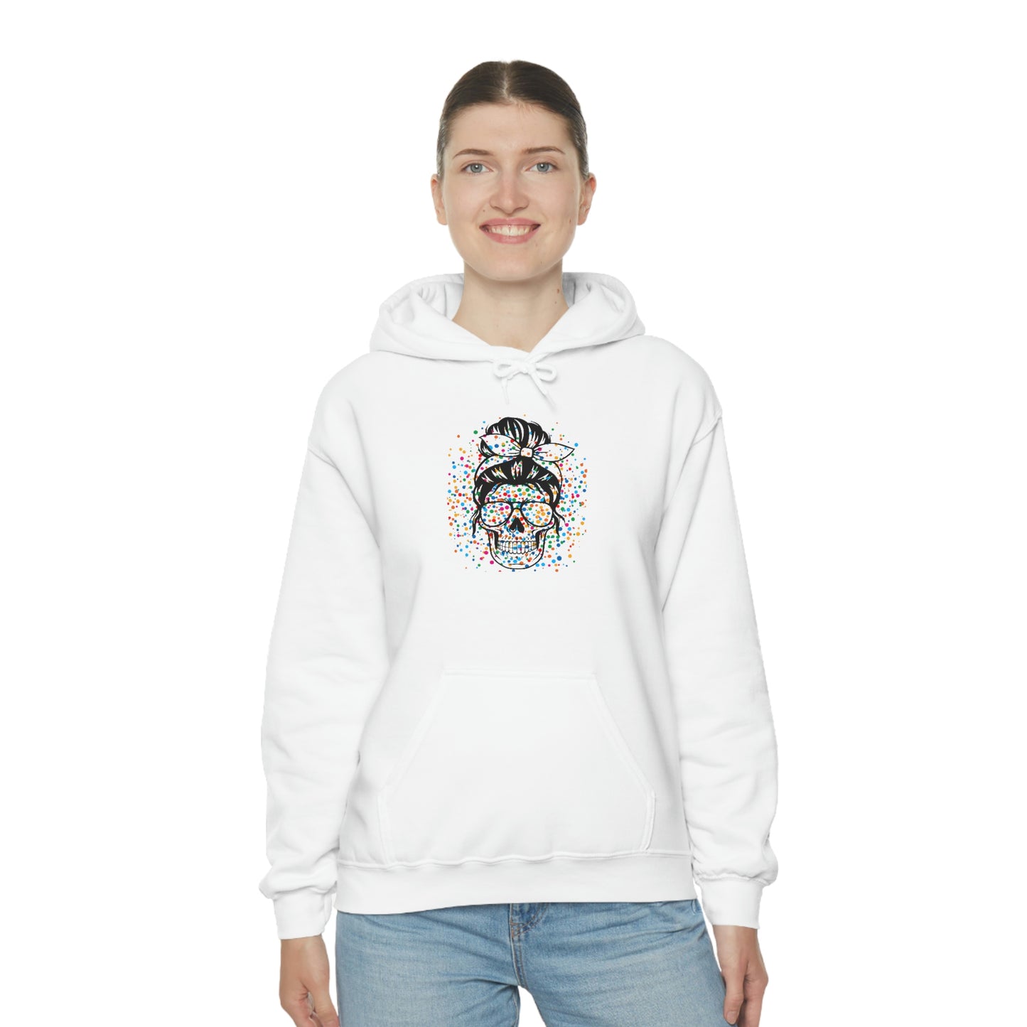 Colorful Sassy Skull Hooded Sweatshirt; Colorful Girlie Skull Hoodie