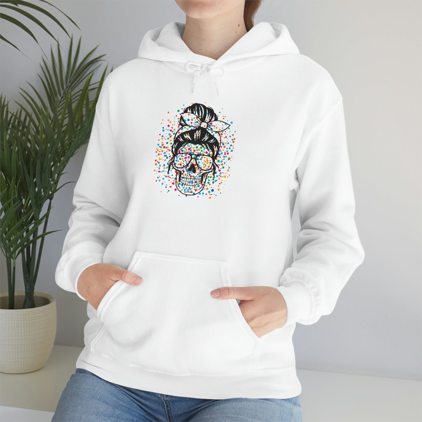 Colorful Sassy Skull Hooded Sweatshirt; Colorful Girlie Skull Hoodie