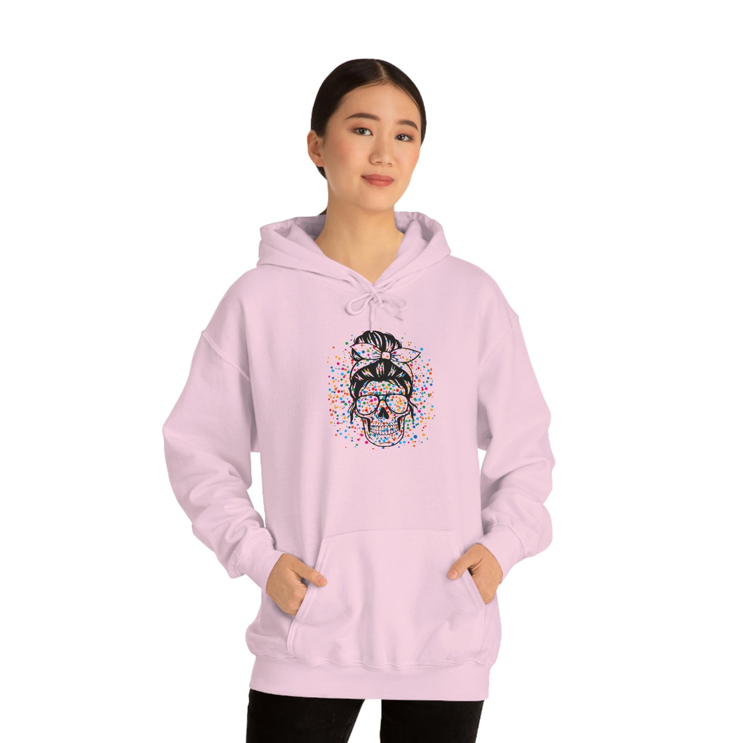 Colorful Sassy Skull Hooded Sweatshirt; Colorful Girlie Skull Hoodie