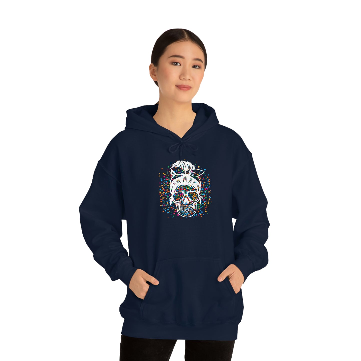 Colorful Sassy Skull Hooded Sweatshirt; Colorful Girlie Skull Hoodie