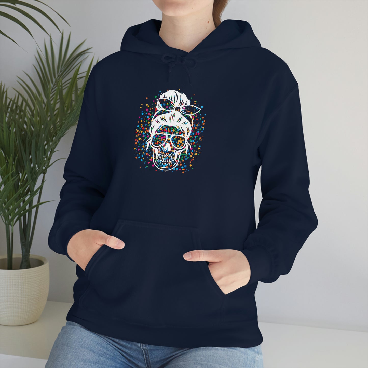 Colorful Sassy Skull Hooded Sweatshirt; Colorful Girlie Skull Hoodie