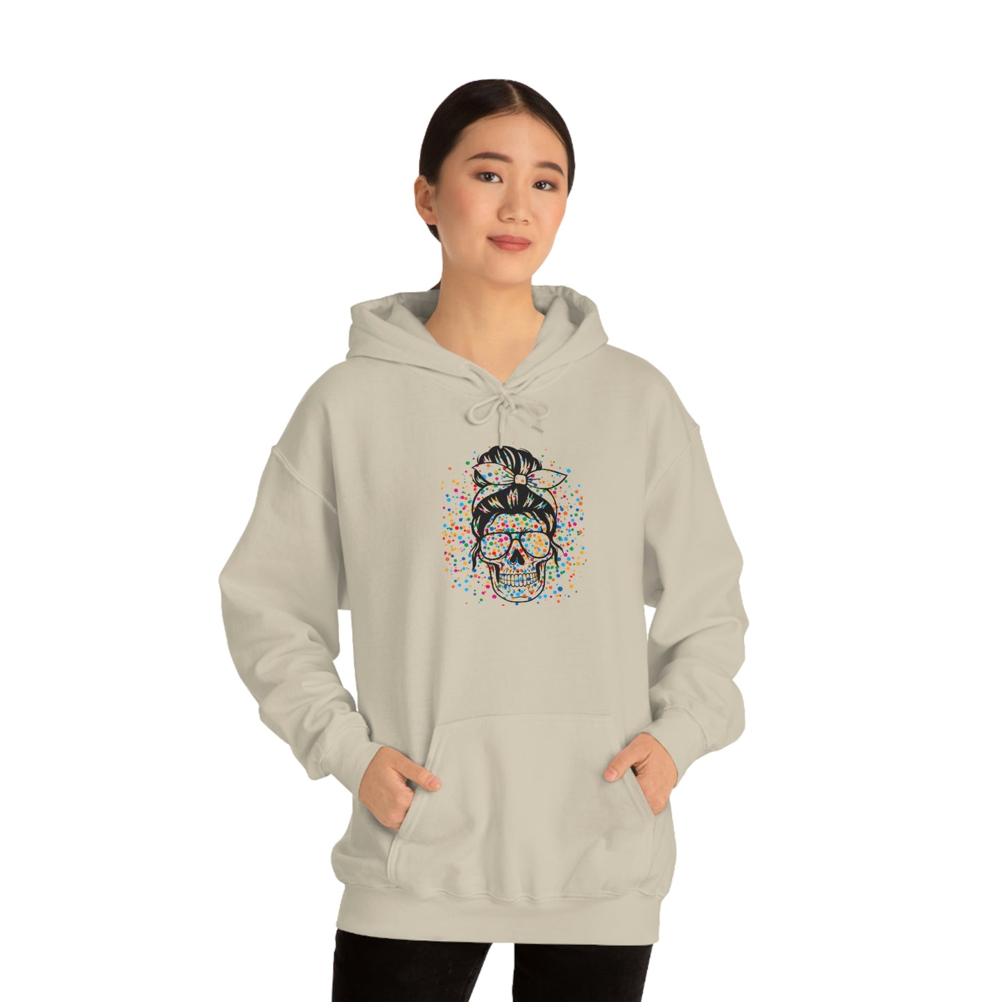 Colorful Sassy Skull Hooded Sweatshirt; Colorful Girlie Skull Hoodie