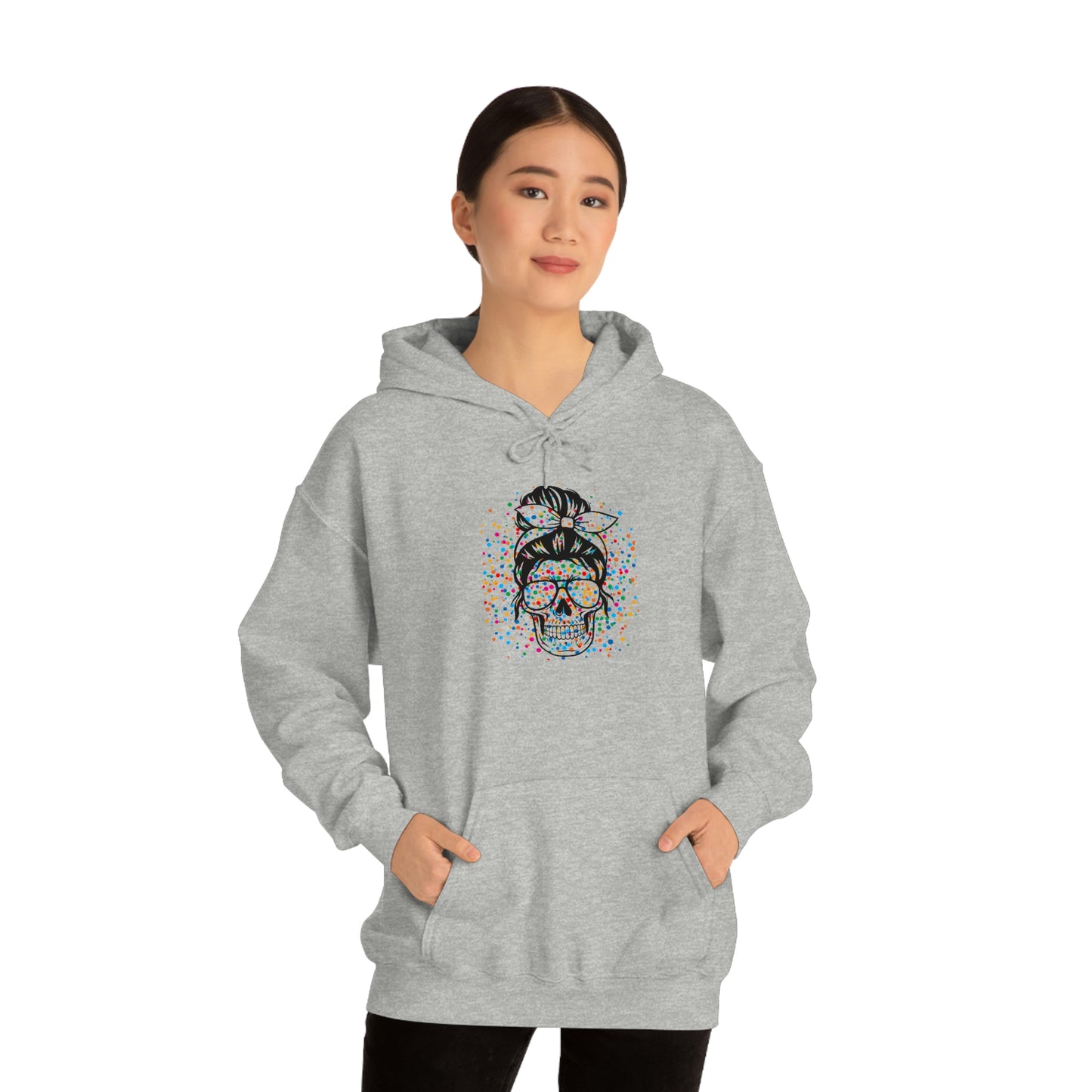 Colorful Sassy Skull Hooded Sweatshirt; Colorful Girlie Skull Hoodie