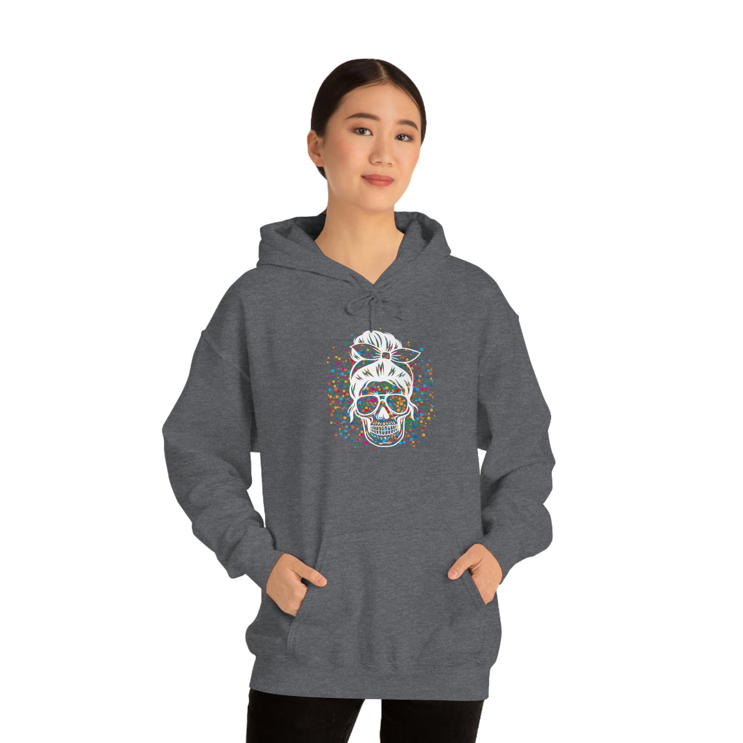 Colorful Sassy Skull Hooded Sweatshirt; Colorful Girlie Skull Hoodie