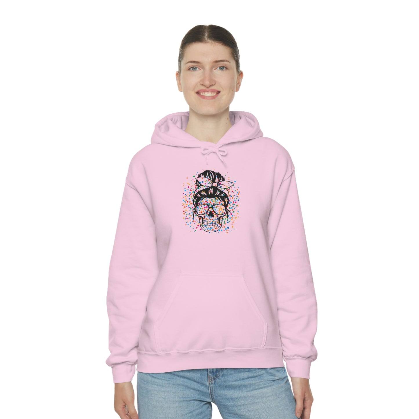 Colorful Sassy Skull Hooded Sweatshirt; Colorful Girlie Skull Hoodie