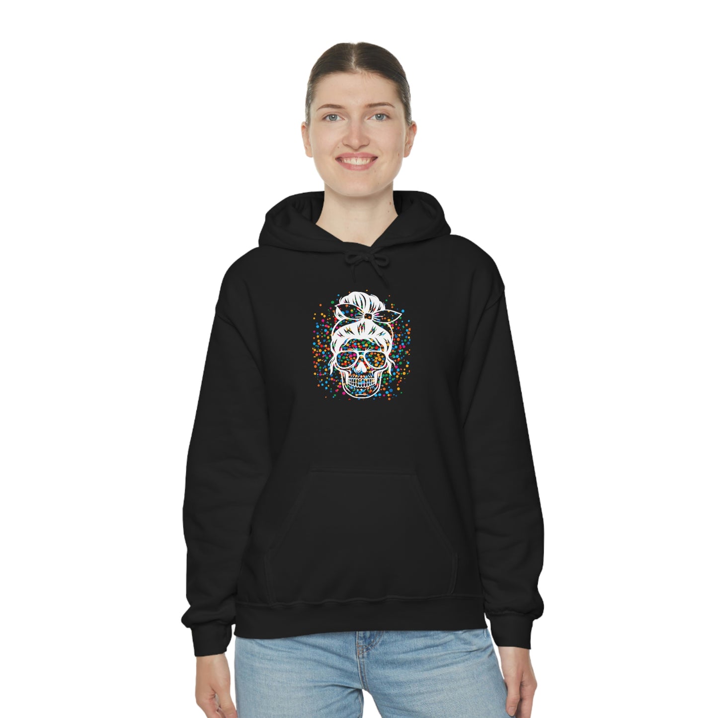 Colorful Sassy Skull Hooded Sweatshirt; Colorful Girlie Skull Hoodie