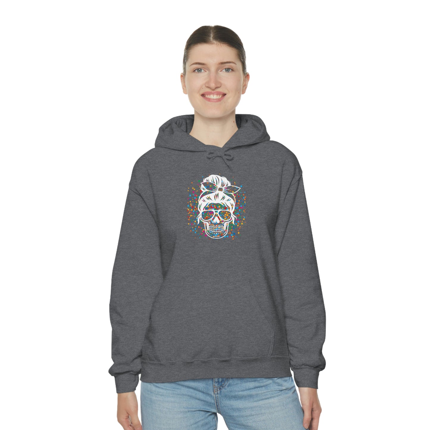 Colorful Sassy Skull Hooded Sweatshirt; Colorful Girlie Skull Hoodie