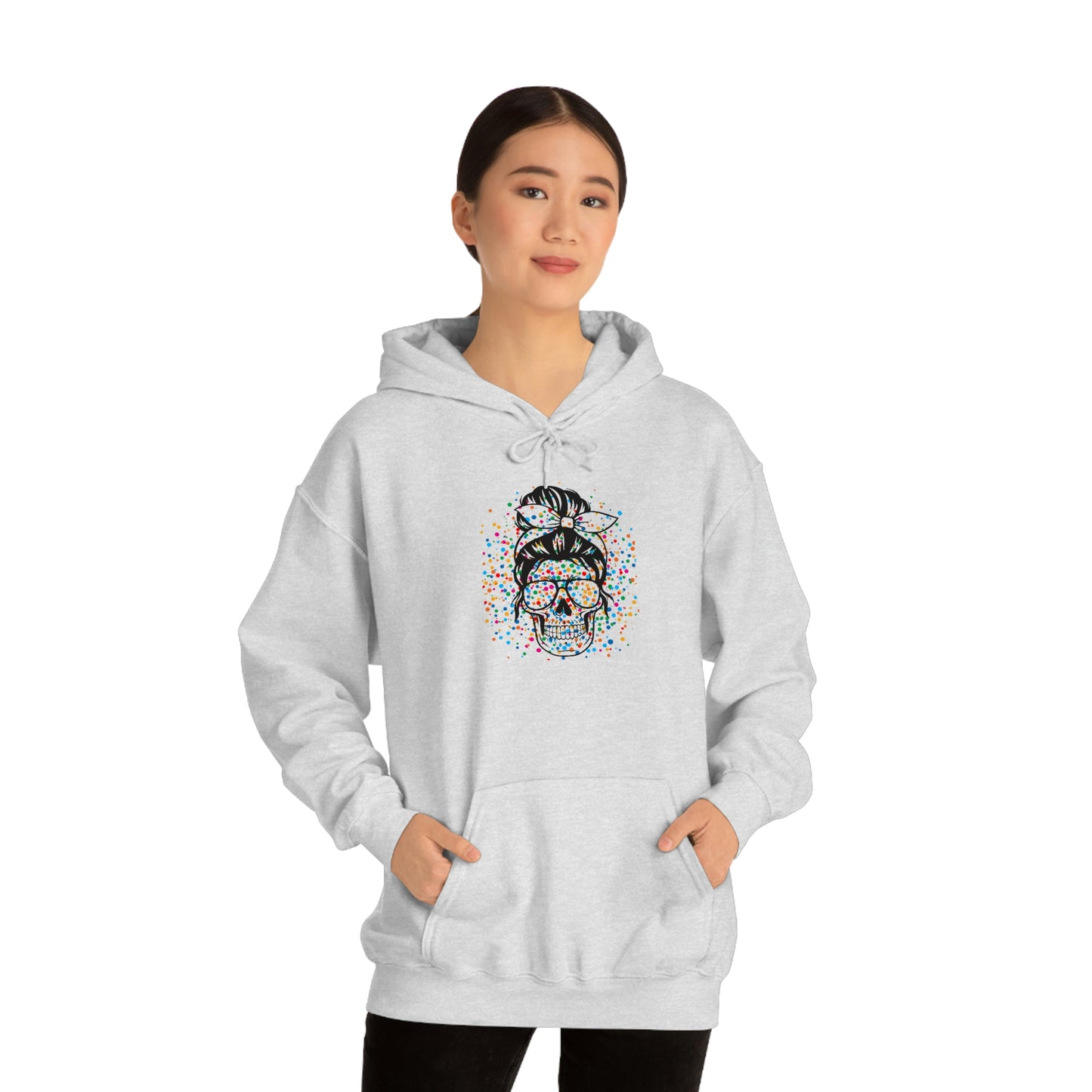 Colorful Sassy Skull Hooded Sweatshirt; Colorful Girlie Skull Hoodie