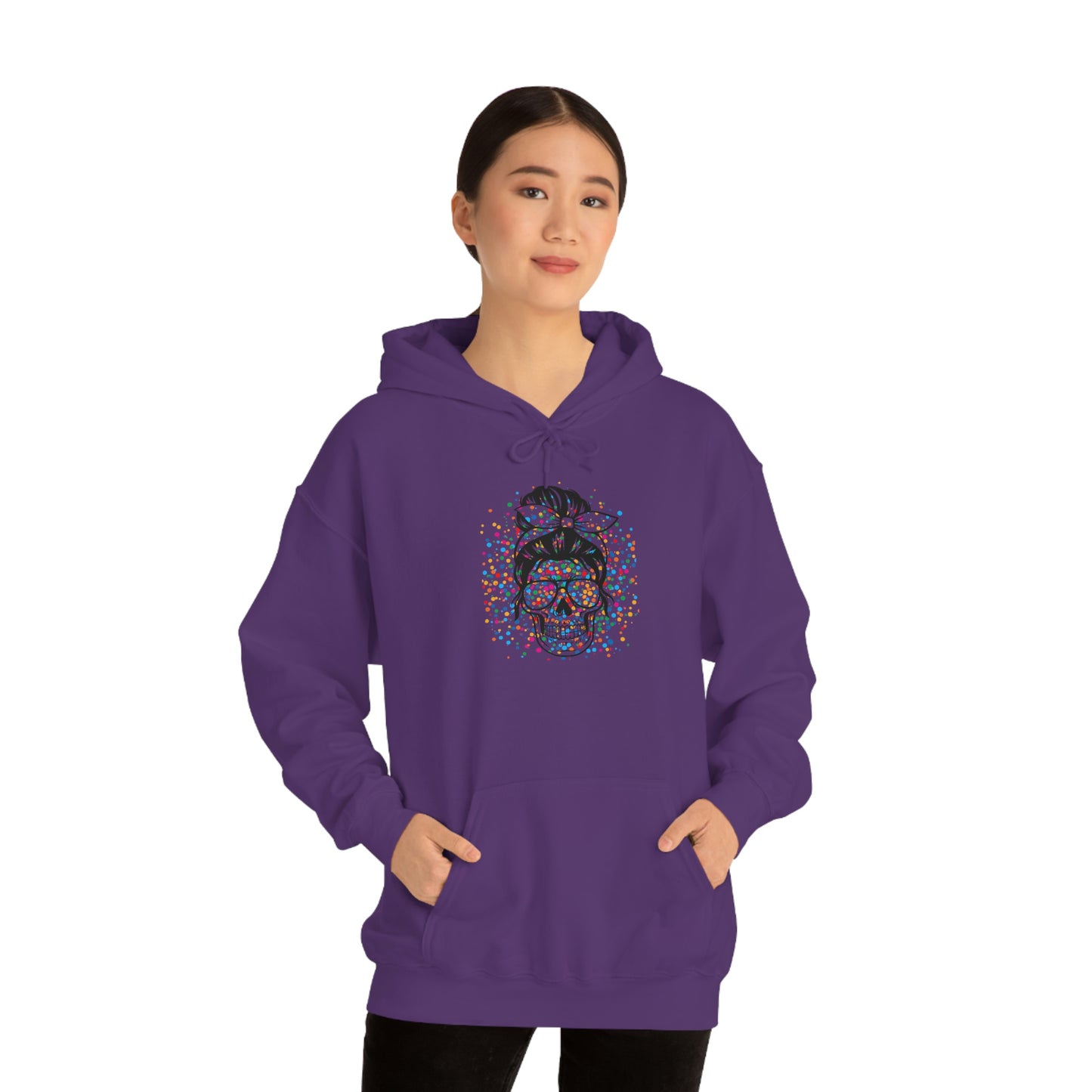 Colorful Sassy Skull Hooded Sweatshirt; Colorful Girlie Skull Hoodie