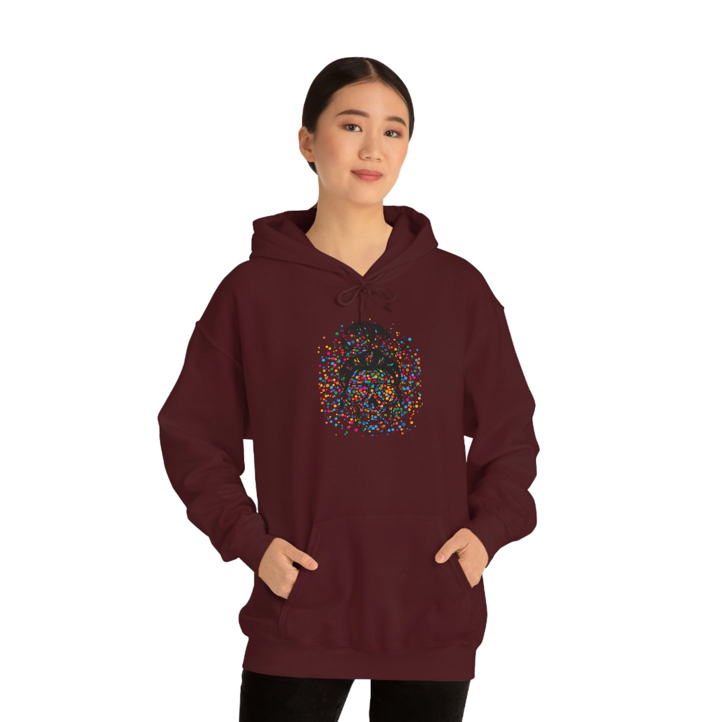 Colorful Sassy Skull Hooded Sweatshirt; Colorful Girlie Skull Hoodie