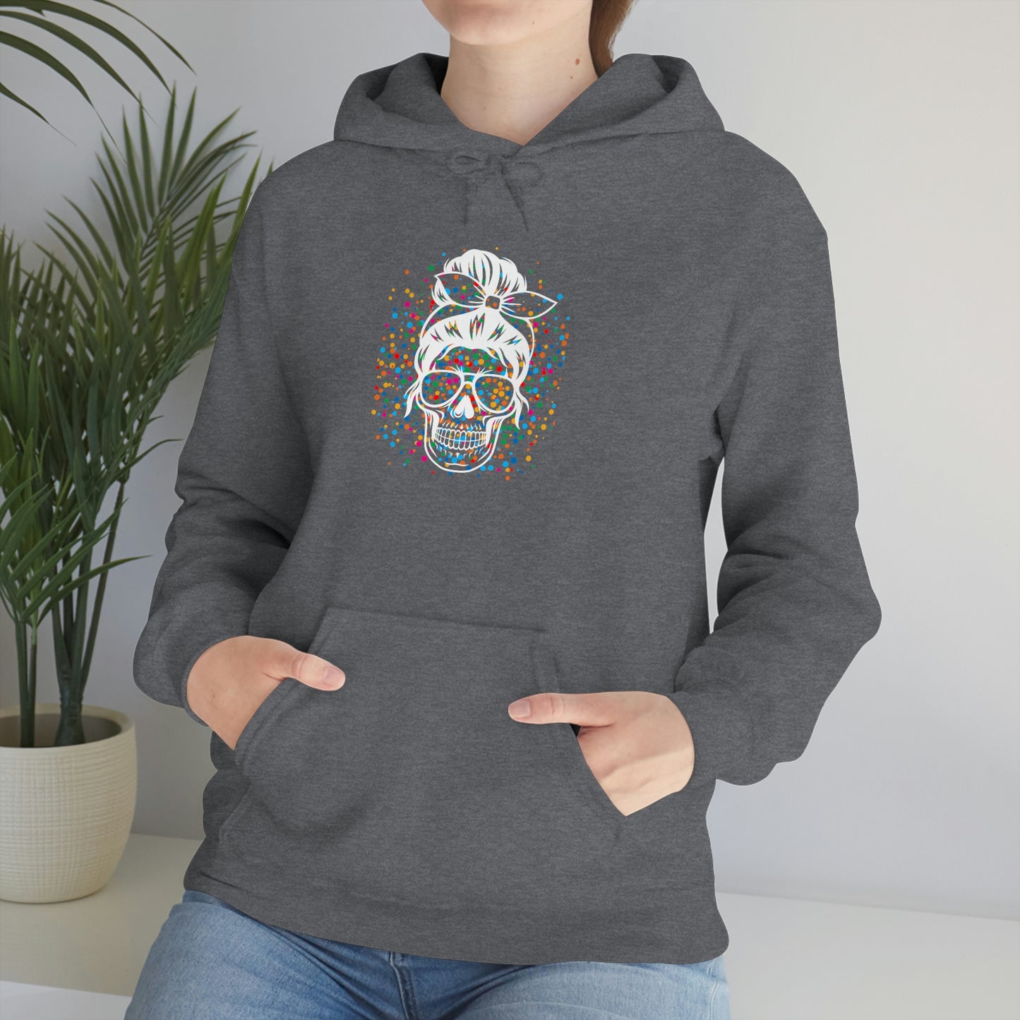 Colorful Sassy Skull Hooded Sweatshirt; Colorful Girlie Skull Hoodie