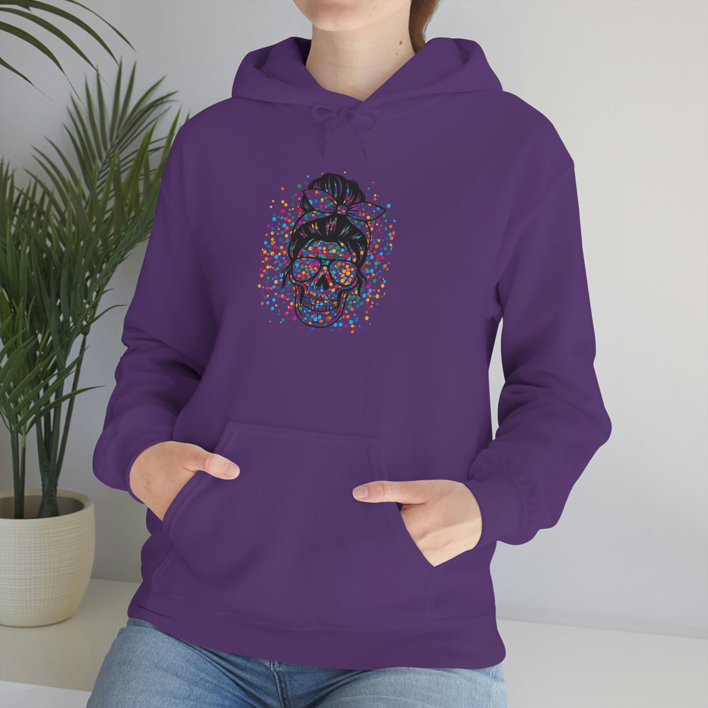 Colorful Sassy Skull Hooded Sweatshirt; Colorful Girlie Skull Hoodie