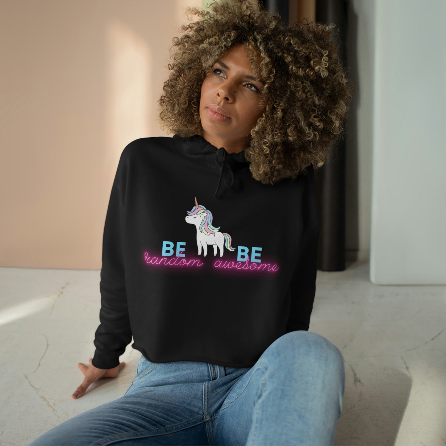 Be Awesome, Be Random Unicorn Crop Hoodie