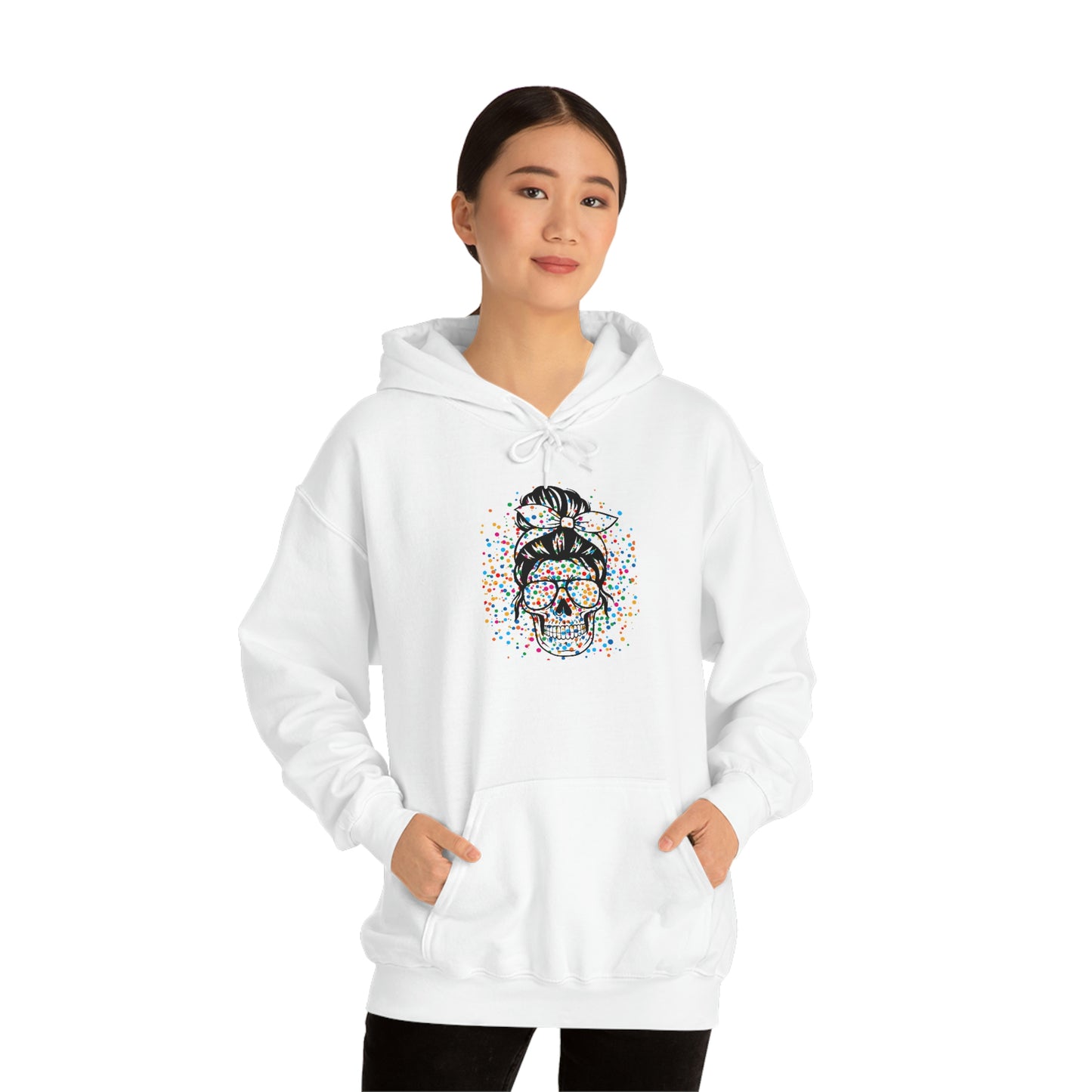 Colorful Sassy Skull Hooded Sweatshirt; Colorful Girlie Skull Hoodie