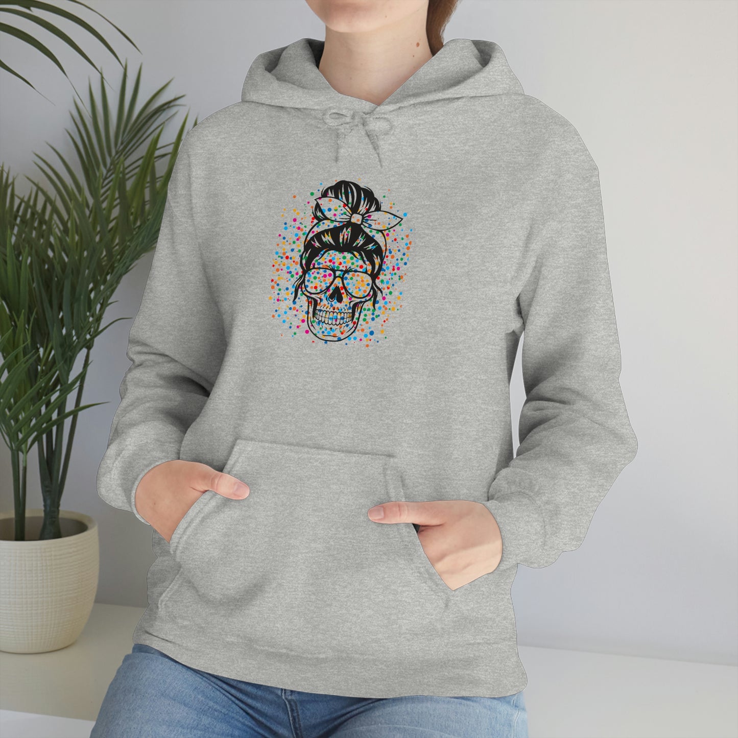 Colorful Sassy Skull Hooded Sweatshirt; Colorful Girlie Skull Hoodie