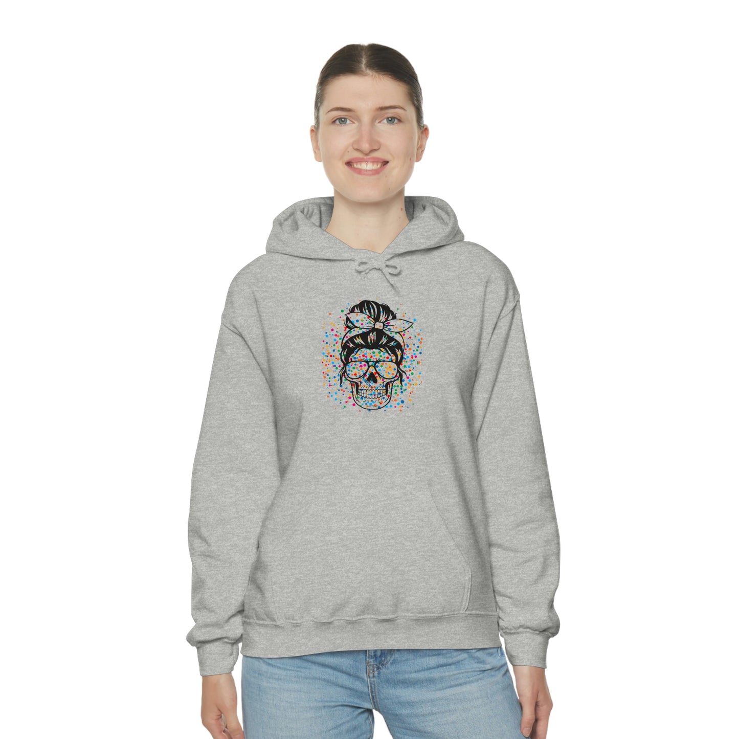 Colorful Sassy Skull Hooded Sweatshirt; Colorful Girlie Skull Hoodie