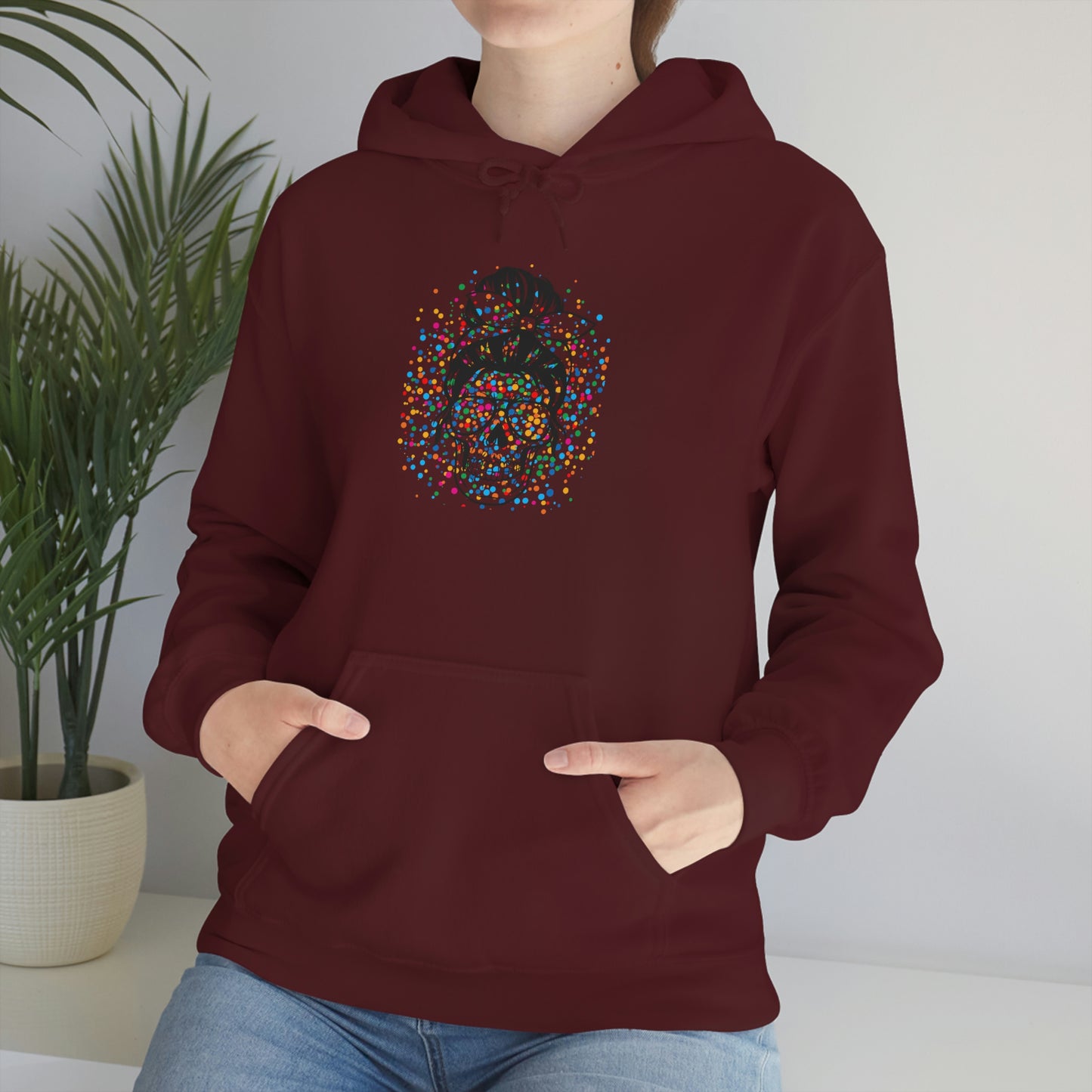 Colorful Sassy Skull Hooded Sweatshirt; Colorful Girlie Skull Hoodie