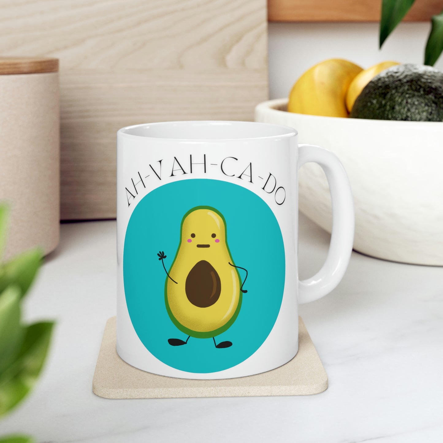 Ah-Vah-Ca-Do Meditating Avocado Mug; 11oz Ceramic Coffee Cup