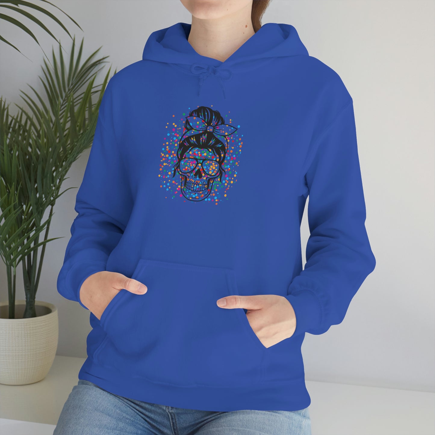 Colorful Sassy Skull Hooded Sweatshirt; Colorful Girlie Skull Hoodie