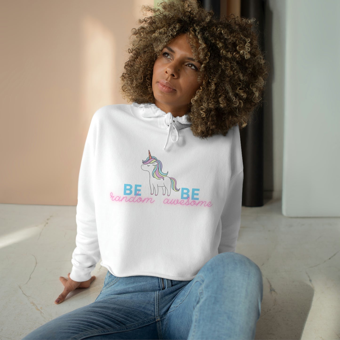 Be Awesome, Be Random Unicorn Crop Hoodie