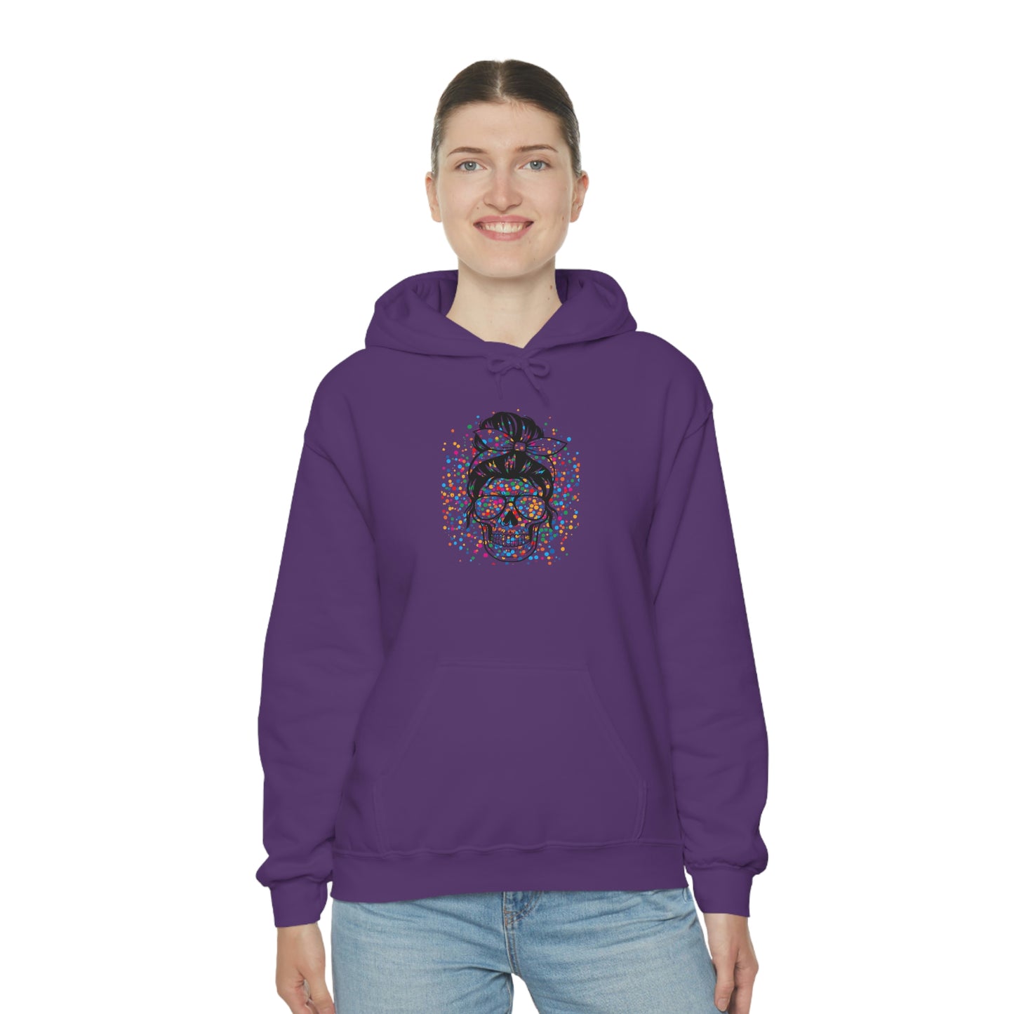 Colorful Sassy Skull Hooded Sweatshirt; Colorful Girlie Skull Hoodie