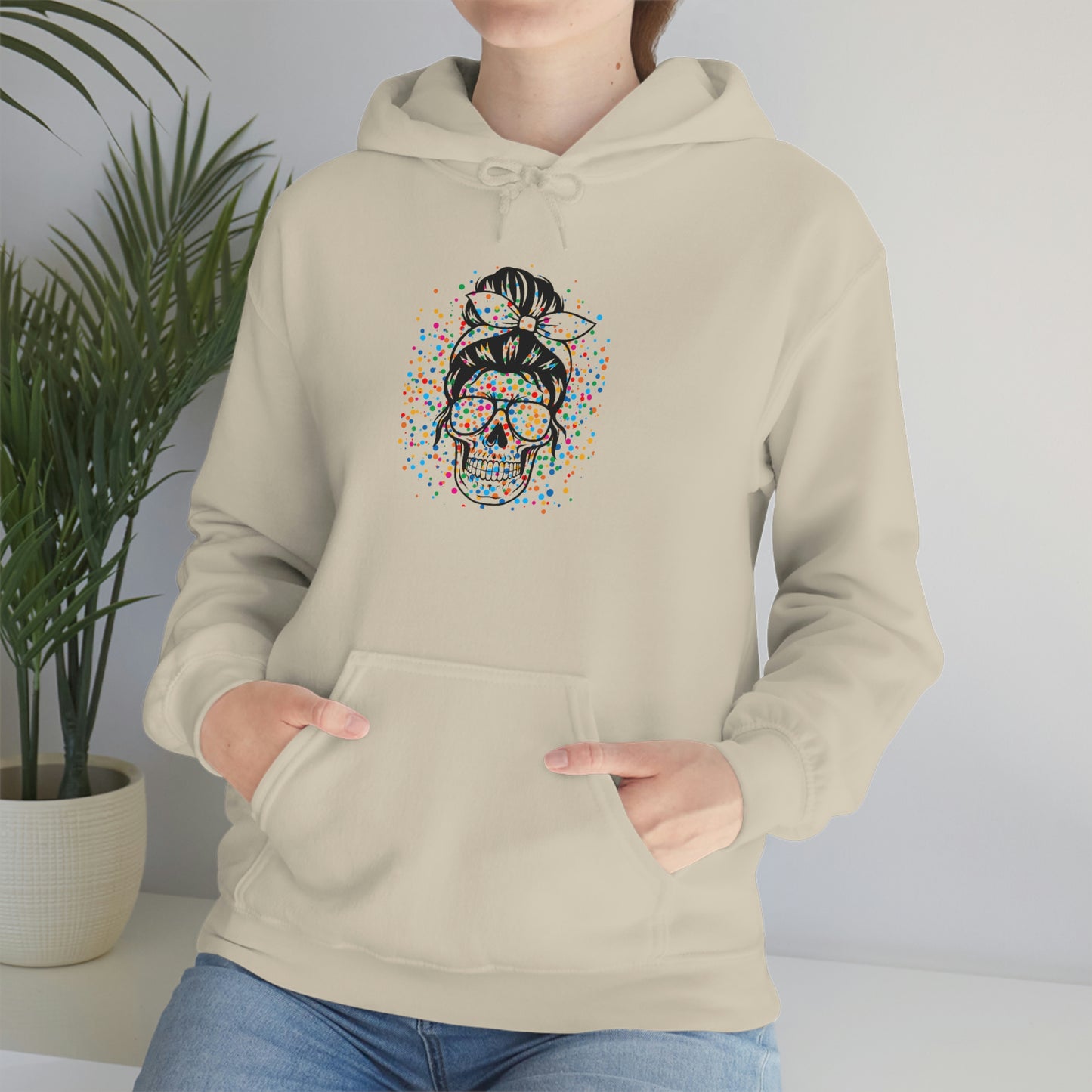 Colorful Sassy Skull Hooded Sweatshirt; Colorful Girlie Skull Hoodie