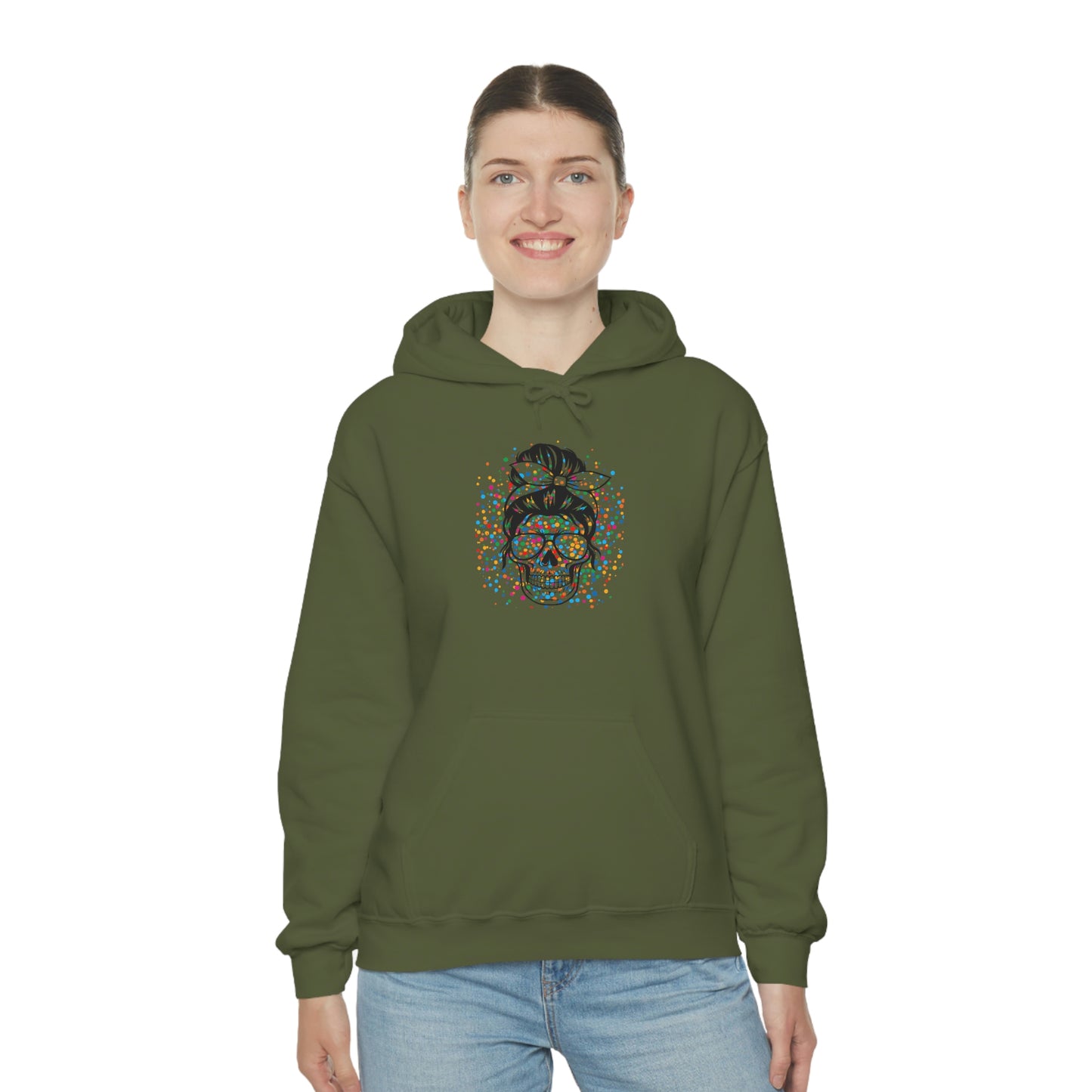 Colorful Sassy Skull Hooded Sweatshirt; Colorful Girlie Skull Hoodie