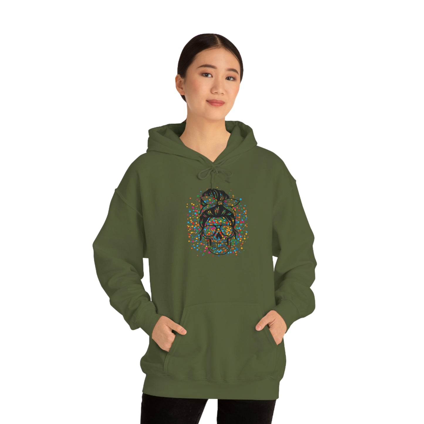 Colorful Sassy Skull Hooded Sweatshirt; Colorful Girlie Skull Hoodie